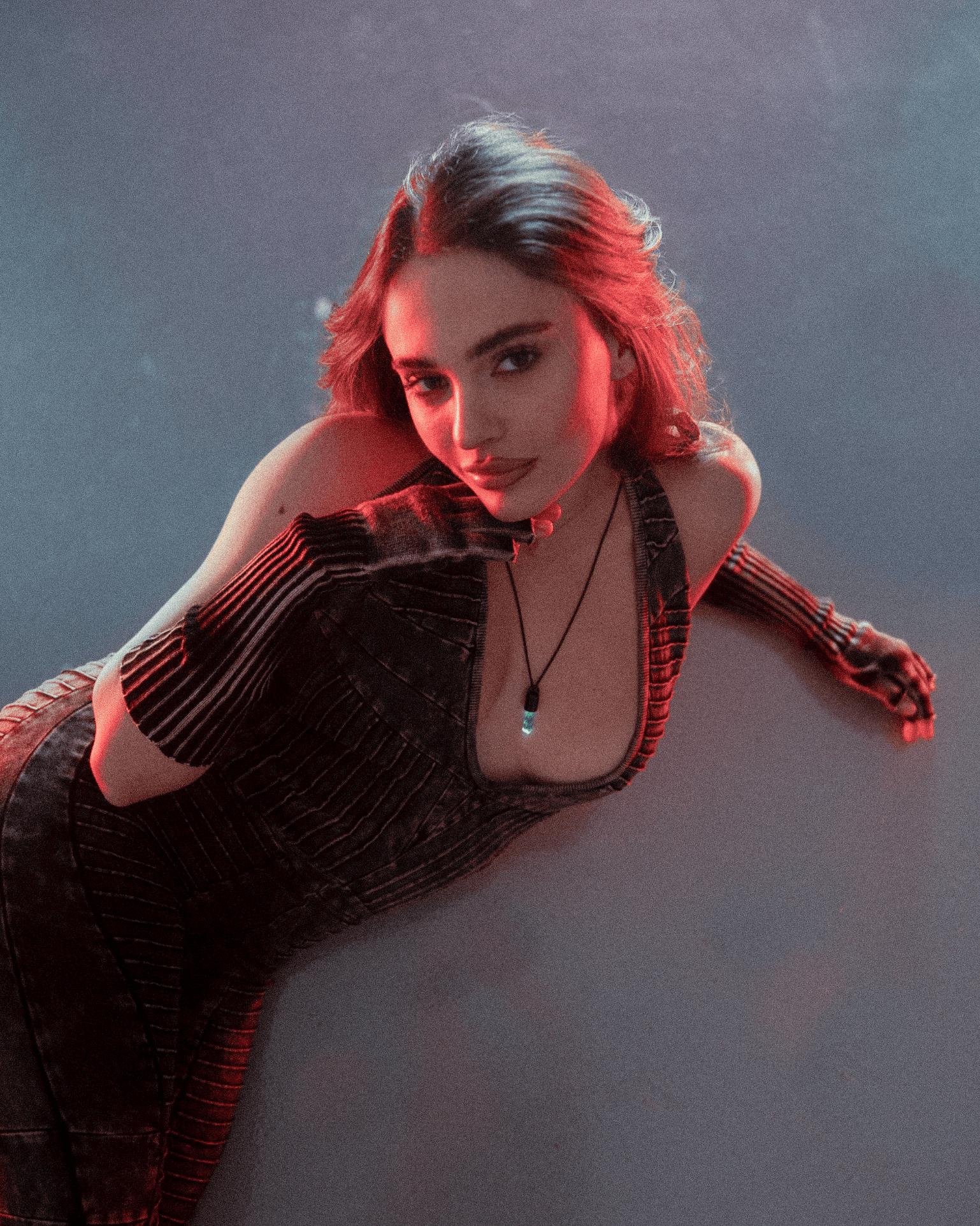 Julia wearing Spire Pendant